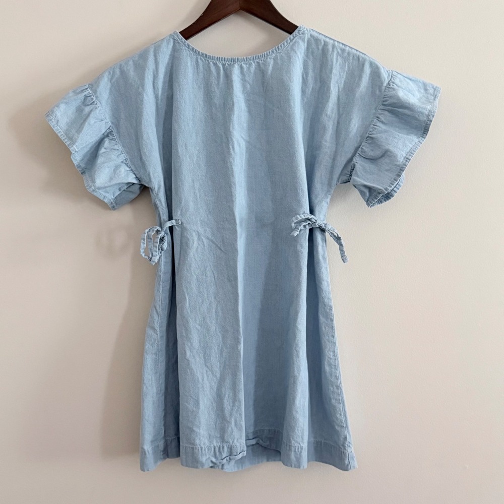 Gymboree Girls Light Blue Chambray Ruffle Sleeve Dress Size M 7-8 Side Ties